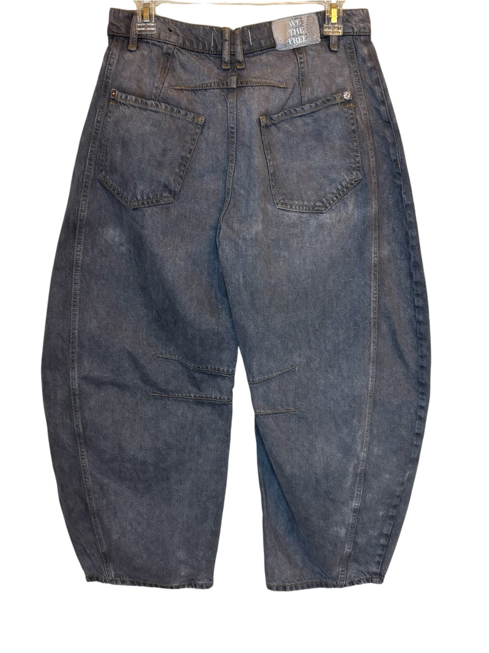 We The Free Good Luck Mid-Rise Barrel Jeans 27 Splatter Gray Baggy Wide Grunge - Picture 3 of 16